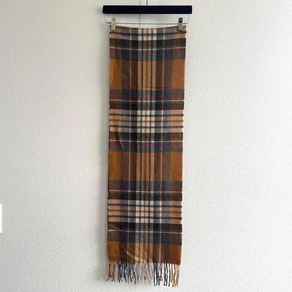 Pendleton Yellow Red Plaid Wool Scarf with Fringe Trim Unisex * FLAWS *